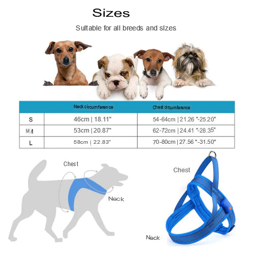 Anti-pull dog harness with LED light and reflector